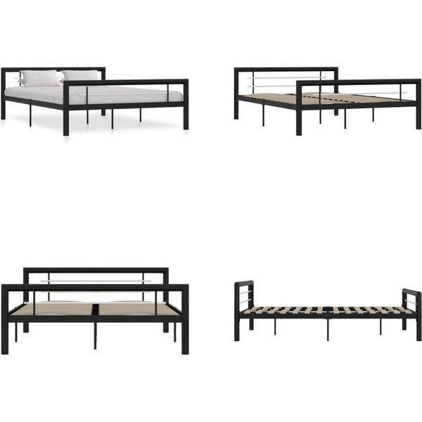 Vidaxl Struttura Letto In Metallo Bianco E Nero 160×200 Cm - Struttura Letto - Cornici Letto - Struttura Letto - Letto Matrimoniale-image
