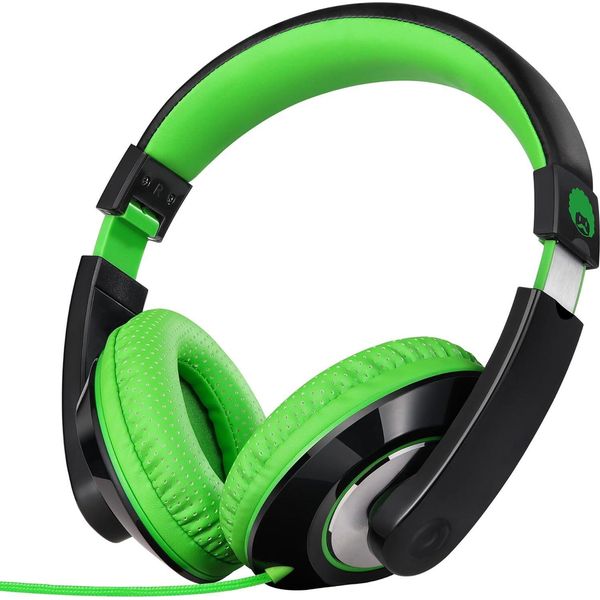 Cuffie Per Bambini Con Cavo, Regolabili, Suono Stereo, Jack Aux Da 3,5 Mm, Cuffie Over Ear Per Scuola, Ragazzi, Ragazze, Tablet Pc (Nero Verde)-image