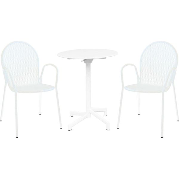 Milanihome.It - Set Tavolo In Metallo Cm Ø 60 X 74 H Con 2 Poltrone Da Giardino Per Esterno Colore Biancodi Colorebianco-image
