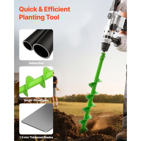 Succebuy Coclea Per Trivella, Coclea Da Giardino Ø 80X790 Mm, Adatta Per Punte Con Diametro Interno Di 20 Mm, Coclea Per Terra, Coclea Per Pali, Accessori Di Perforazione Per Giardinaggio E Costruzione Di Recinzioni-image