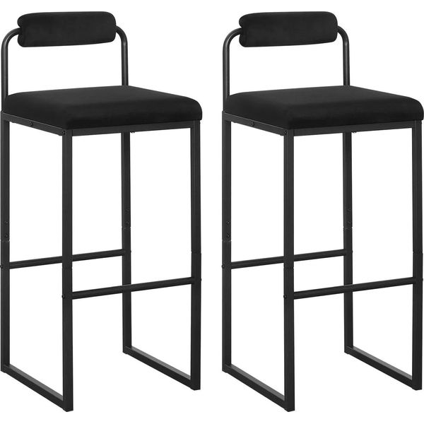 Sgabello Da Bar Velvet - Set Di 2 Sgabelli Da Bar Alti - Altezza Seduta 75 Cm - Schienale E Poggiapiedi - Struttura In Acciaio - Portata 120 Kg - Nero-image
