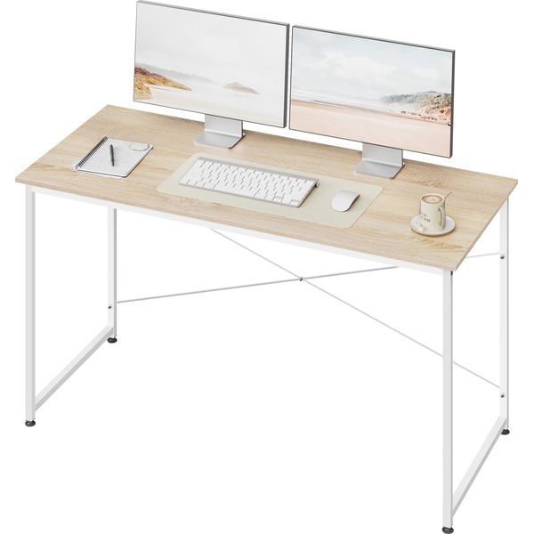 Scrivania Scrivania Per Computer - 120X60 Cm - Struttura In Metallo, Piano In Legno, Rettangolare, Da Assemblare, Per Ufficio/Studio - Rovere Chiaro-image