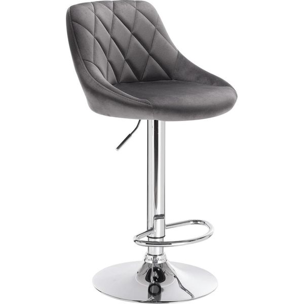 Sgabello Da Bar In Velluto - Sgabello Girevole Regolabile In Altezza - Con Poggiapiedi - Seduta 35 X 38 Cm - Altezza Seduta 60-82 Cm - Portata 100 Kg - Grigio Scuro-image