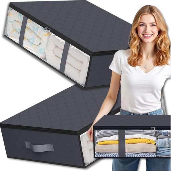 Edibazzar | Set Di Organizer Per L'armadio Per Biancheria Da Letto E Vestiti, 2 Borse Grandi, Grigio, 60 X 45 Cm-image