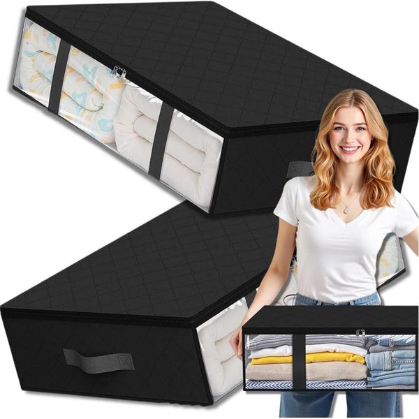 Edibazzar | Set Di Organizer Per Armadi, 2 Pezzi, Per Biancheria Da Letto, Vestiti, Borse, Grande, Nero, 60 X 45 Cm-image