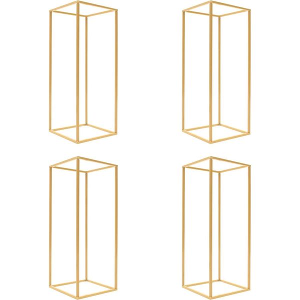 Decorazione Da Tavola Per Matrimonio - Colonna Portafiori Geometrica - Altezza 60 Cm, Base 24×24 Cm, Set Di 4, Ferro, Rettangolare, Portata 10 Kg - Oro-image