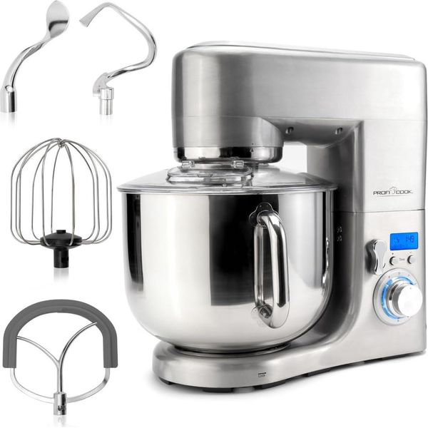 Robot Da Cucina Proficook® Con Ciotola Xxxl In Acciaio Inox | Miscelatore 10L 1500W Motore Impastatrice Incl. Gancio E Frusta Impastatrice Paraspruzzi-image