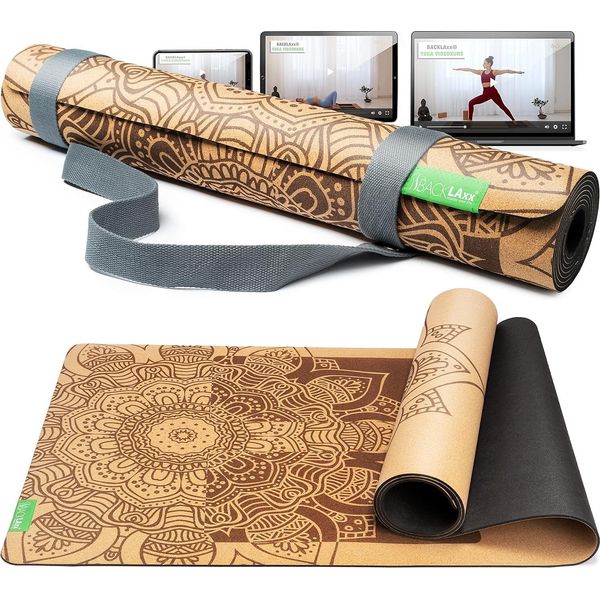 Backlaxx ® Tappetino Yoga In Sughero Con Gomma Naturale - Faz 08/2025 Tappetino Yoga Sostenibile, Privo Di Sostanze Inquinanti, Antiscivolo, Tappetino Fitness-image