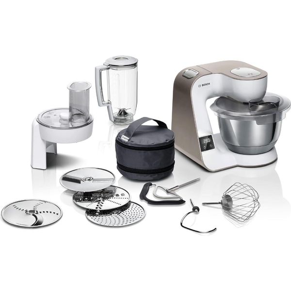 Robot Da Cucina Bosch MUM5 MUM5XW20, Ciotola In Acciaio Inox Da 3,9 Litri, Bilancia Integrata, Miscelatore 1,25 Gancio Per Impasto Professionale, Frusta A Neve E In Silicone,-image