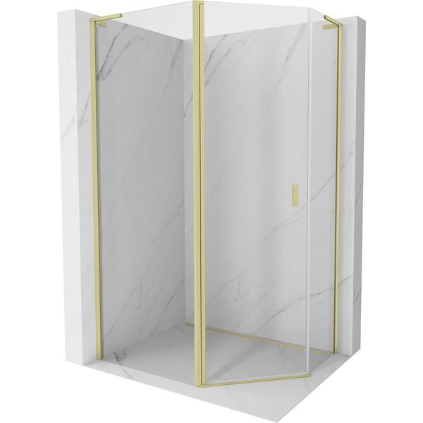Mexen Mist L Cabina Doccia Pentagonale Asimmetrica A Battente 100X80 Cm, Trasparente, Oro Spazzolato - 8A8L-100-080-55-00-image
