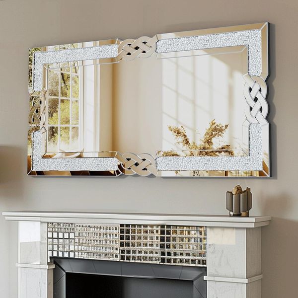 Vrygle Specchio Da Parete In Cristallo 120×60 Cm: Grande Specchio Con Cornice, Specchio Decorativo Moderno Hd Argento Per Soggiorno E Camera-image