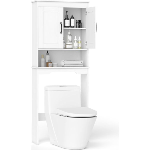 Costway 63X24X168 Cm Scaffale Da Toilette Armadietto Da Bagno, Armadietto Da Toilette Con 2 Ante E Ripiano Regolabile, Armadietto Per Lavatrice, Armadietto Soprabanco, Bianco-image