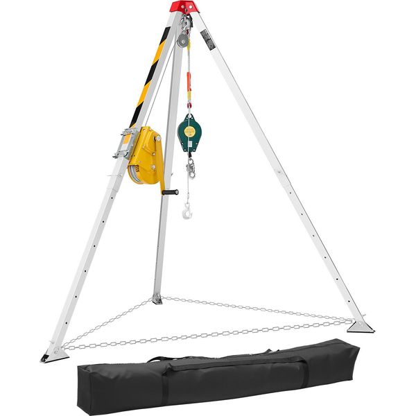 Set Di Treppiedi Vevor Per Spazi Confinati, Treppiedi Di Salvataggio Con Dispositivo Di Sollevamento, Verricello Da 816 Kg, Sistema Di Salvataggio Con Cavo Da 19,8 M, Treppiedi Di Salvataggio Con Protezione Anticaduta, Altezza Di Lavoro 1,34-2,15 M-image