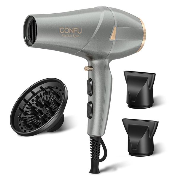 Asciugacapelli Professionale Da 2300W Con Tecnologia Agli Ioni E Ugello Per Lo Styling Con Diffusore, 2 Velocità E 3 Impostazioni Di Calore (Grigio)-image