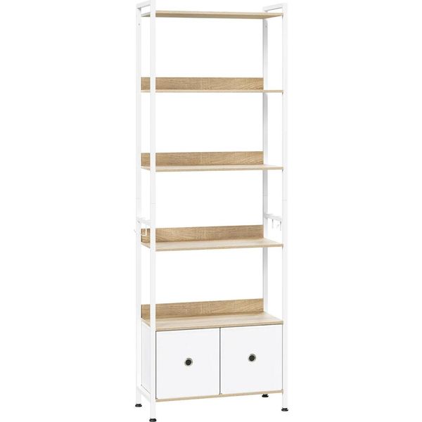 Libreria - Scaffale In Piedi - Con 5 Ripiani - Struttura In Metallo - Con Anta E Cassetto - Dimensioni 40 X 187 X 30 Cm - Portata 40 Kg Totali, 10 Kg Per Ripiano - Blu-image