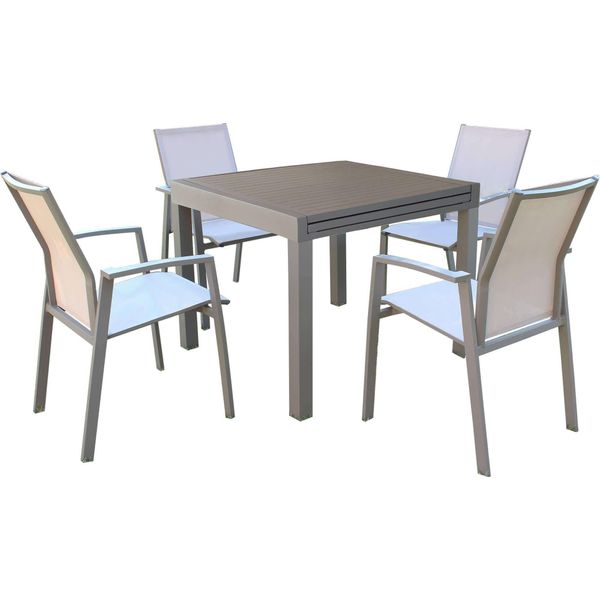 Milanihome.It - Set Tavolo E Sedie Da Giardino Per Esterno In Alluminio Cm 90/180X90X75 H Con 4 Sedute Colore Taupedi Coloretaupe-image