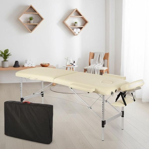 Panca Per Massaggi Tavolo Per Massaggi Tavolo Per Massaggi In Alluminio Pieghevole A 2 Zone Crema Mobile-image