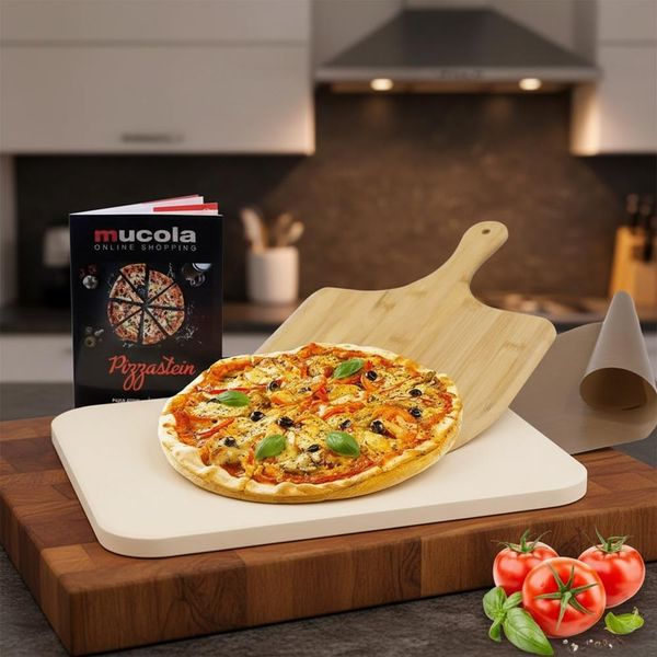 Mucola Pietra Da Forno Set 4 Pz. Pietra Forno Pizza Pala Ricettario 30X38Cm Cordierite Carta Da Forno Forno Gas Grill Beige Cucine Croccanti-image