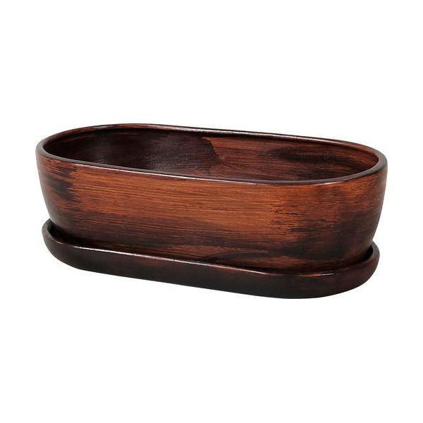 Scatola Per Cactus Kaktus O Wood Con Piattino 32 Cm Marrone Scuro Opaco-image