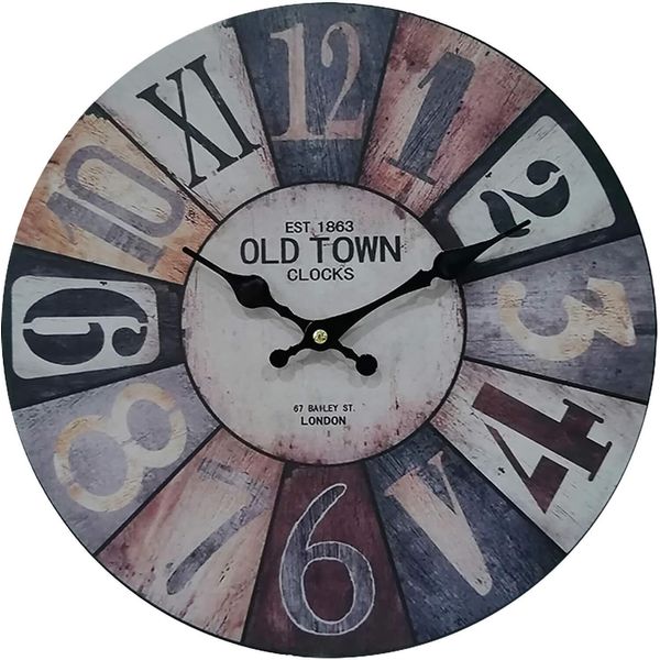 Orologio Da Parete Rebecca Mobili, Aspetto Antico, Legno, Marrone, Grigio E Bianco Ø 33,8 Cm-image