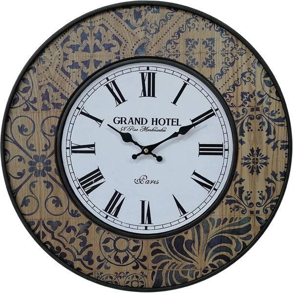 Orologio Da Parete Rebecca Mobili, Vintage In Legno Marrone, Beige E Blu Ø 50 Cm-image