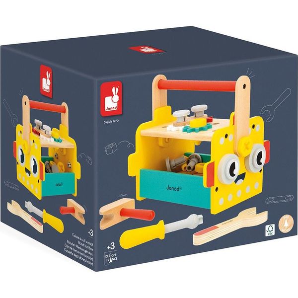 Janod Brico'kids - Cassetta Degli Attrezzi Per Robot - Set Di Costruzioni In Legno Per Bambini-image