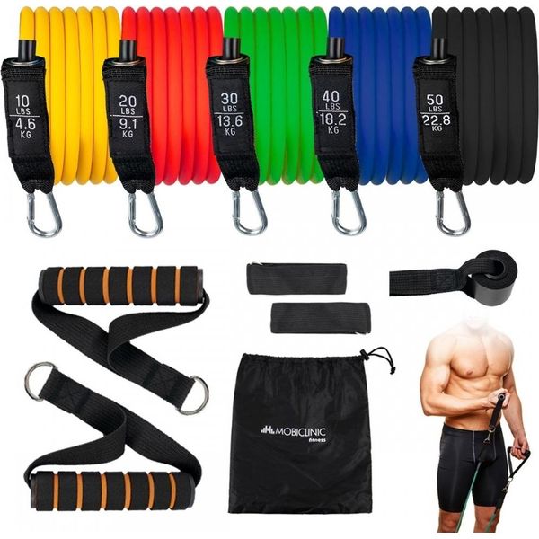 Mobiclinic, Fasce Elastiche Di Resistenza, , Accessori Inclusi, 5 Resistenze, Antiscivolo, Fasce Elastiche Per Yoga, Stretching, Glutei-image