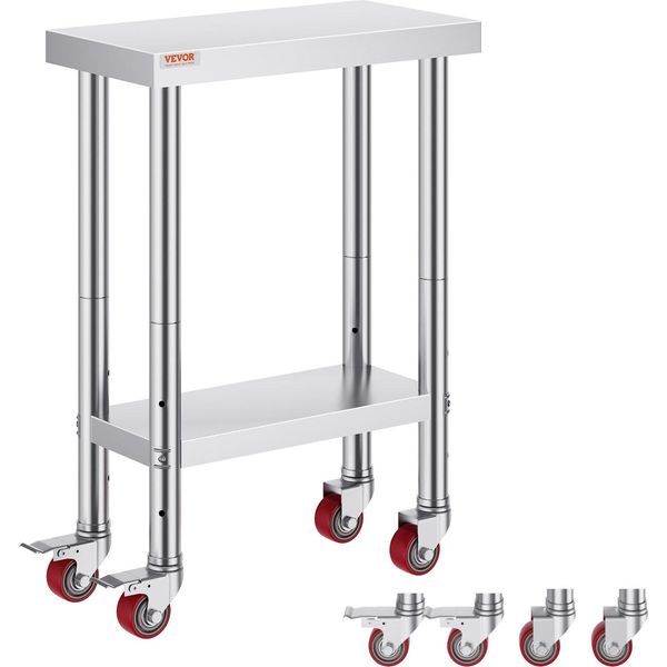 Tavolo Da Lavoro 61 X 30 X 85 Cm Tavolo Da Lavoro Per Catering In Acciaio Inox Portata 350 Kg, Tavolo Per La Preparazione Dei Cibi Con Rotelle Tavolo Da Lavoro Commerciale Per Bar Cucina 4 Piedini Regolabili-image