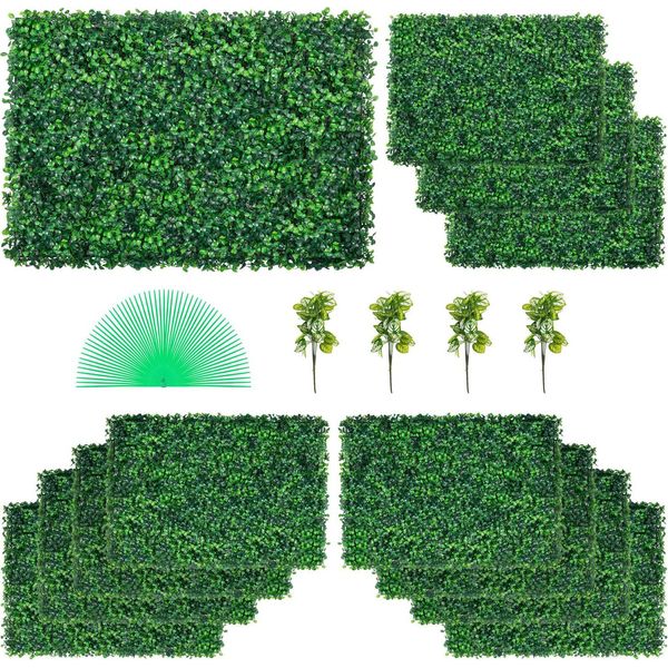 Parete Artificiale Della Pianta 12 Pezzi 24 X 16 Pollici, Verde Artificiale Della Siepe Dello Schermo Di Segretezza, Pannello Artificiale Del Bosso Pe, Piante Artificiali Dello Schermo Di Segretezza 60 X 40 Cm, Parete Della Siepe Dello Schermo Di Segretezza Della Decorazione Della Parete Della Pianta-image