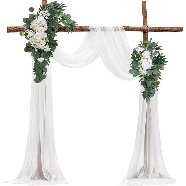 Set Di Fiori Per Arco Di Matrimonio Decorazione Per Arco Di Matrimonio Con 2X Fiori 2X Tende Bianche-image
