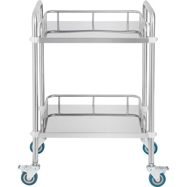 Succebuy Carrello Rotante Da Laboratorio, Carrello A 2 Ripiani In Acciaio Inox Con Rotelle Girevoli, Carrello Dentale Per Cliniche, Laboratori, Ospedali E Saloni, 15,16" X 21,57"" X 34,06"", Resistente E Facile Da Spostare"-image