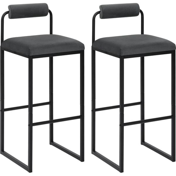 Set Di 2 Sgabelli Velvet - Sgabello Da Bar - Altezza Seduta 75 Cm - Con Schienale E Poggiapiedi - Struttura In Acciaio - Portata 120 Kg - Grigio Scuro-image