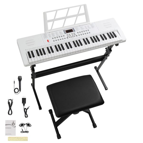 Tastiera Elettrica Fch 61 Tasti, Set Con Tastiera, Sgabello Per Pianoforte, Supporto, Tastiera Elettrica Con Tasti Illuminati, Set Pianoforte Digitale, Pianoforte-image