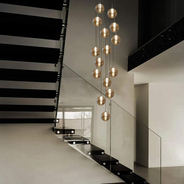 Zmh Lampada A Sospensione Tavolo Da Pranzo 15 Fiamme Ambra Lampada A Sospensione Altezza Regolabile Lampadario Lampada A Sospensione Vetro Per Soggiorno Camera Da Letto Cucina Corridoio-image
