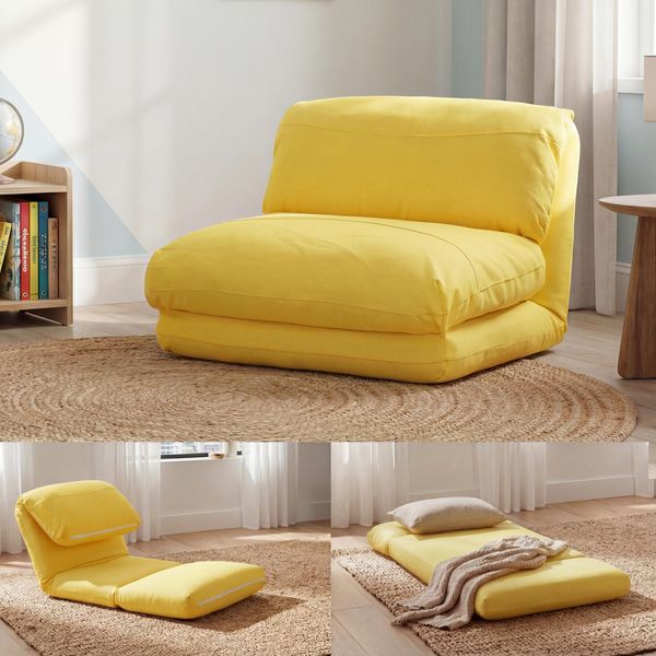 Divano Letto HWC-E68, Divano Letto Funzionale Poltrona Pieghevole Poltrona Reclinabile, Tessuto/Tessuto ~ Giallo-image