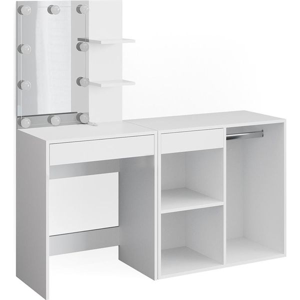 Vicco Tavolo Da Toeletta Isabelle, 140 Cm Con Illuminazione Led E Armadio, Bianco-image