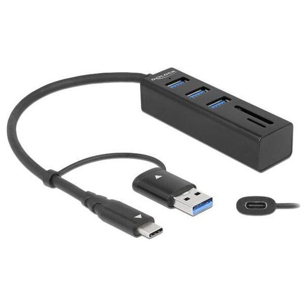 Delock 3 Port Usb 3.2 Gen 1 Hub + Sd Undmicro Sd Card Reader-image
