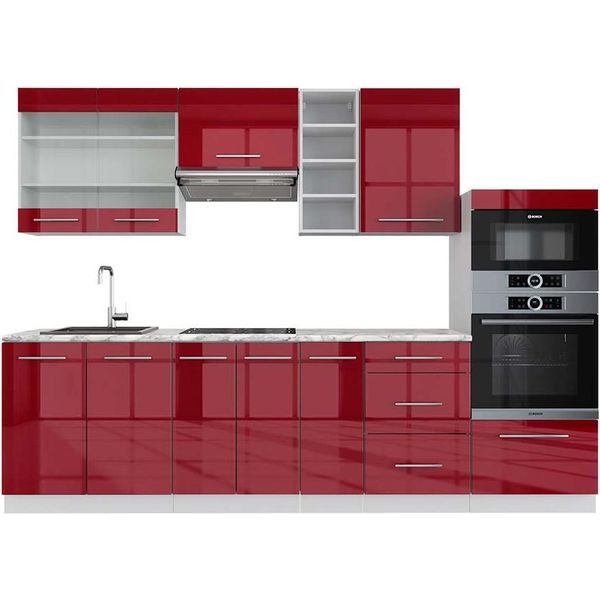 Vicco Cucina Componibile Fame-Line, 280 Cm , Pt Marmo, Bordeaux Lucido/Bianco-image