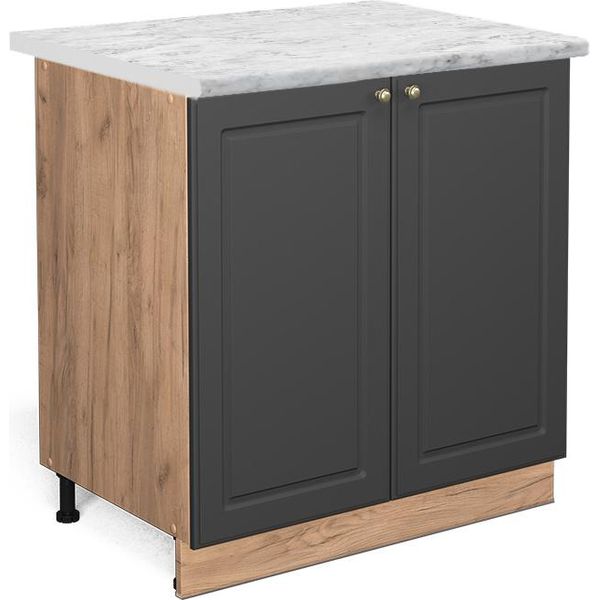 Vicco Mobiletto Base Cucina Fame-Line, 80 Cm Con Ripiano, Pl Marmo, Antracite-Oro/Quercia Dorata-image