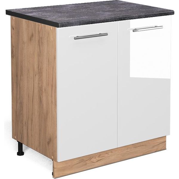 Vicco Mobiletto Base Cucina Fame-Line, 80 Cm Con Ripiano, Pl Antracite, Bianco Lucido/Quercia Dorata-image