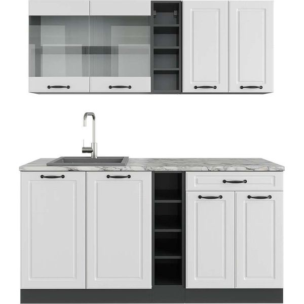 Vicco Cucina Completa R-Line, 160 Cm , Pt Marmo, Bianco Casa Di Campagna/Antracite-image