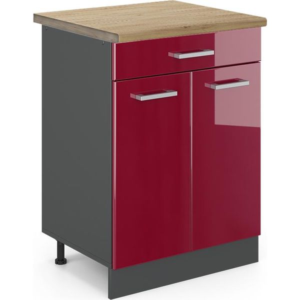 Vicco Mobiletto Base Per Cucina R-Line, 60 Cm , Pl Rovere, Rosso Lucido/Antracite-image