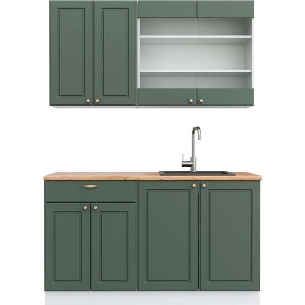 Vicco Cucina Completa Fame-Line, 140 Cm , Pt Rovere, Verde-Oro Country House/Bianco-image