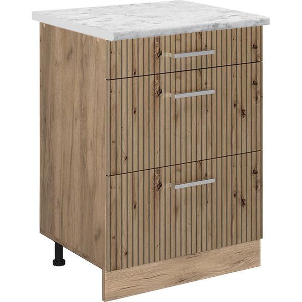 Vicco Mobiletto Base Per Cucina R-Line, 60 Cm Pt Marmo, Rovere Artigianale/Quercia Dorata-image