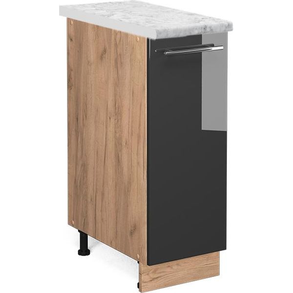 Vicco Armadio Cucina Dispensa Alto Fame-Line, 30 Cm , Pt Marmo, Antracite Lucido/Quercia Dorata-image