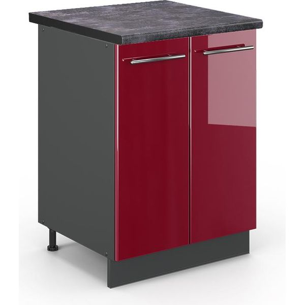 Vicco Mobiletto Base Cucina Fame-Line, 60 Cm , Pt Antracite, Rosso Bordeaux Lucido/Antracite-image