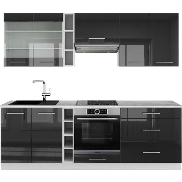 Vicco Cucina Componibile Fame-Line, 235 Cm , Pt Marmo, Antracite Lucido/Bianco-image