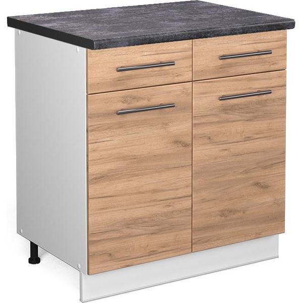 Vicco Mobiletto Base Per Cucina Fame-Line, 80 Cm , Pt Antracite, Quercia Dorata/Bianco-image