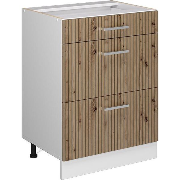 Vicco Mobiletto Base Per Cucina R-Line, 60 Cm Con Cassetti, Senza Piano Di Lavoro, Rovere Artigianale/Bianco-image