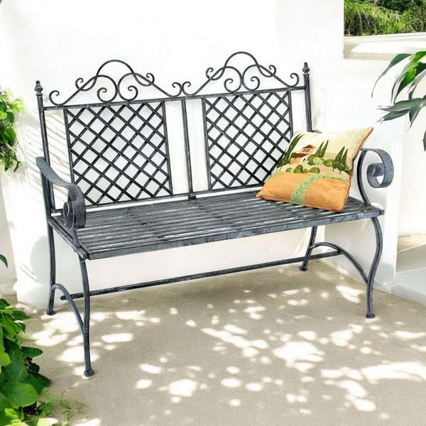 Dandibo Panchina Da Giardino Resistente Alle Intemperie 2 Posti In Metallo Grigio 120 Cm 96592 Panchina In Ferro Panchina Da Giardino Antica Panchina Da Parco-image
